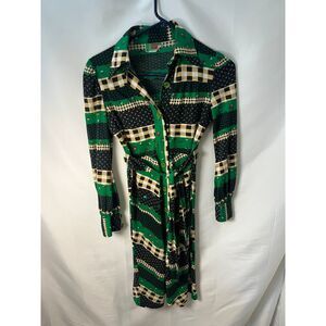 RF Fashion Green Black Plaid Patterned‎ Long Sleeve Button Down Vintage Drss